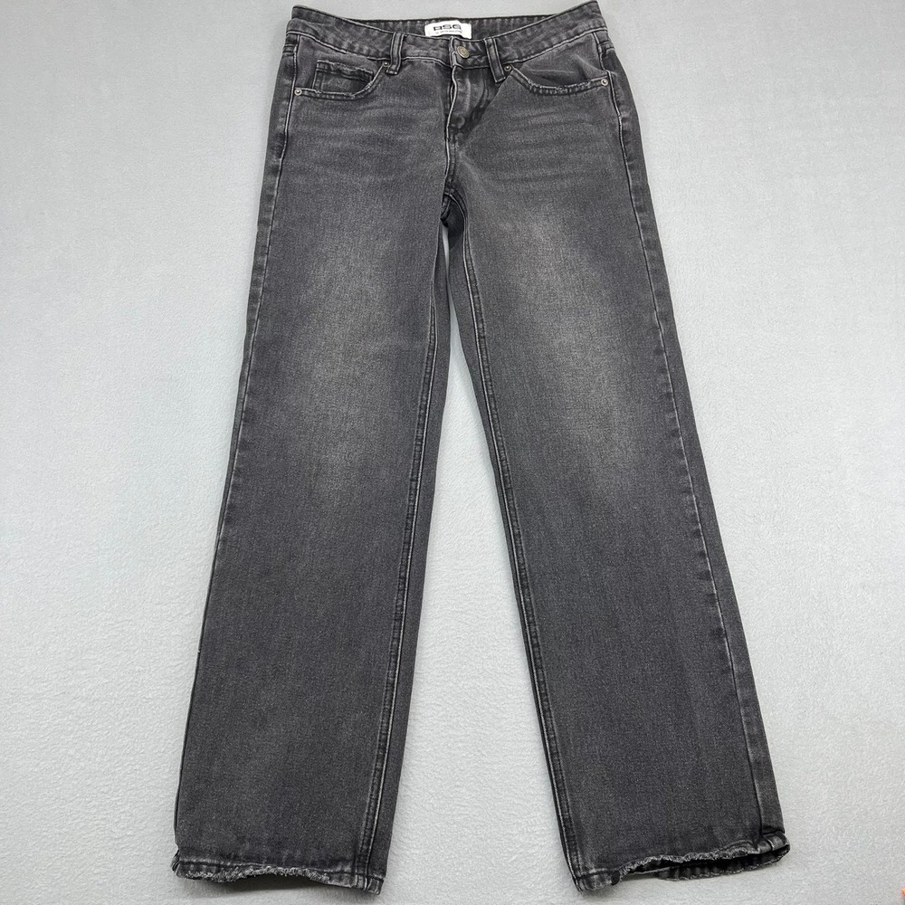 RSQ Womens Low Rise Loose Straight Jeans‎ Faded Black Distressed Hem Size 24